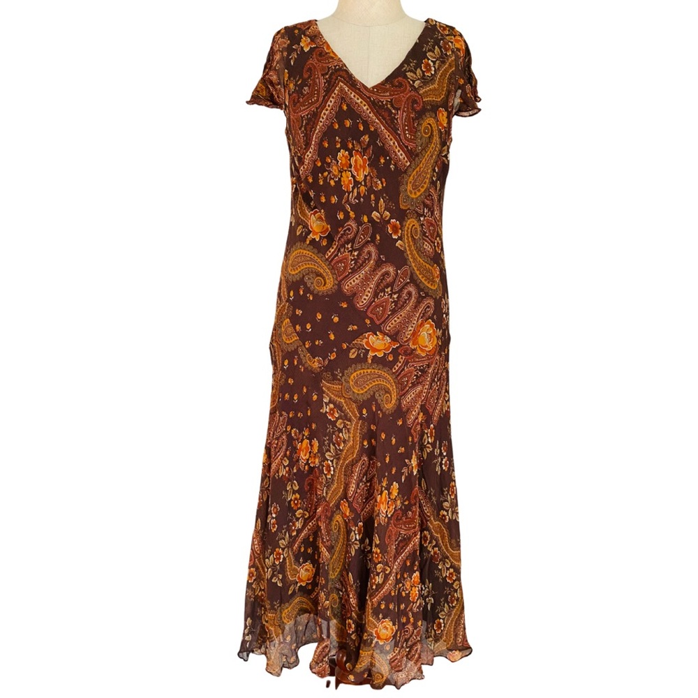 VTG Y2K Floral Charter Club Sleeveless Midi Silk Crinkle Chiffon Dress 12 Whimsy